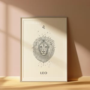 Leeuw sterrenbeeld sterrenbeeld astrologie print, leeuw kunst aan de muur, verjaardagscadeau, zonneteken, spirituele illustratie, spiritueel dier, boho minimaal decor A4