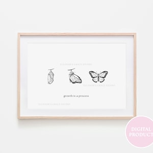butterfly illustration, growth transforming from chrysalis