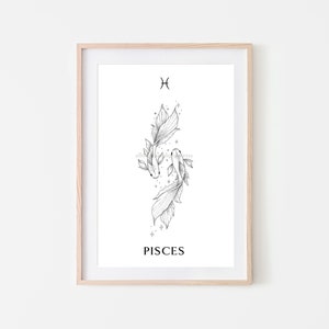 PISCES star sign Art Print Zodiac sign fishes hand drawn minimal Astrology Printable wall art wall decor instant download image 3