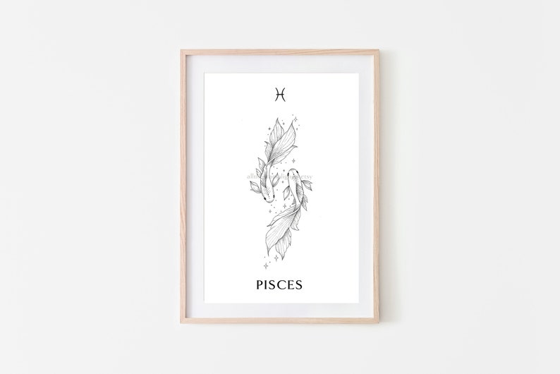 PISCES star sign Art Print Zodiac sign fishes hand drawn minimal Astrology Printable wall art wall decor instant download image 3