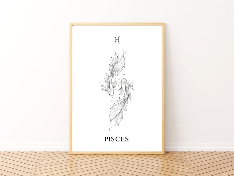 PISCES star sign Art Print Zodiac sign fishes hand drawn minimal Astrology Printable wall art wall decor instant download image 1