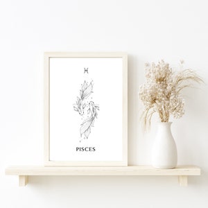 PISCES star sign Art Print Zodiac sign fishes hand drawn minimal Astrology Printable wall art wall decor instant download image 4