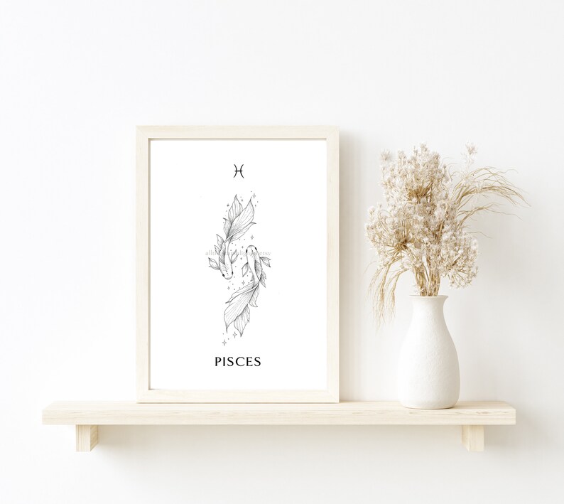 PISCES star sign Art Print Zodiac sign fishes hand drawn minimal Astrology Printable wall art wall decor instant download image 4