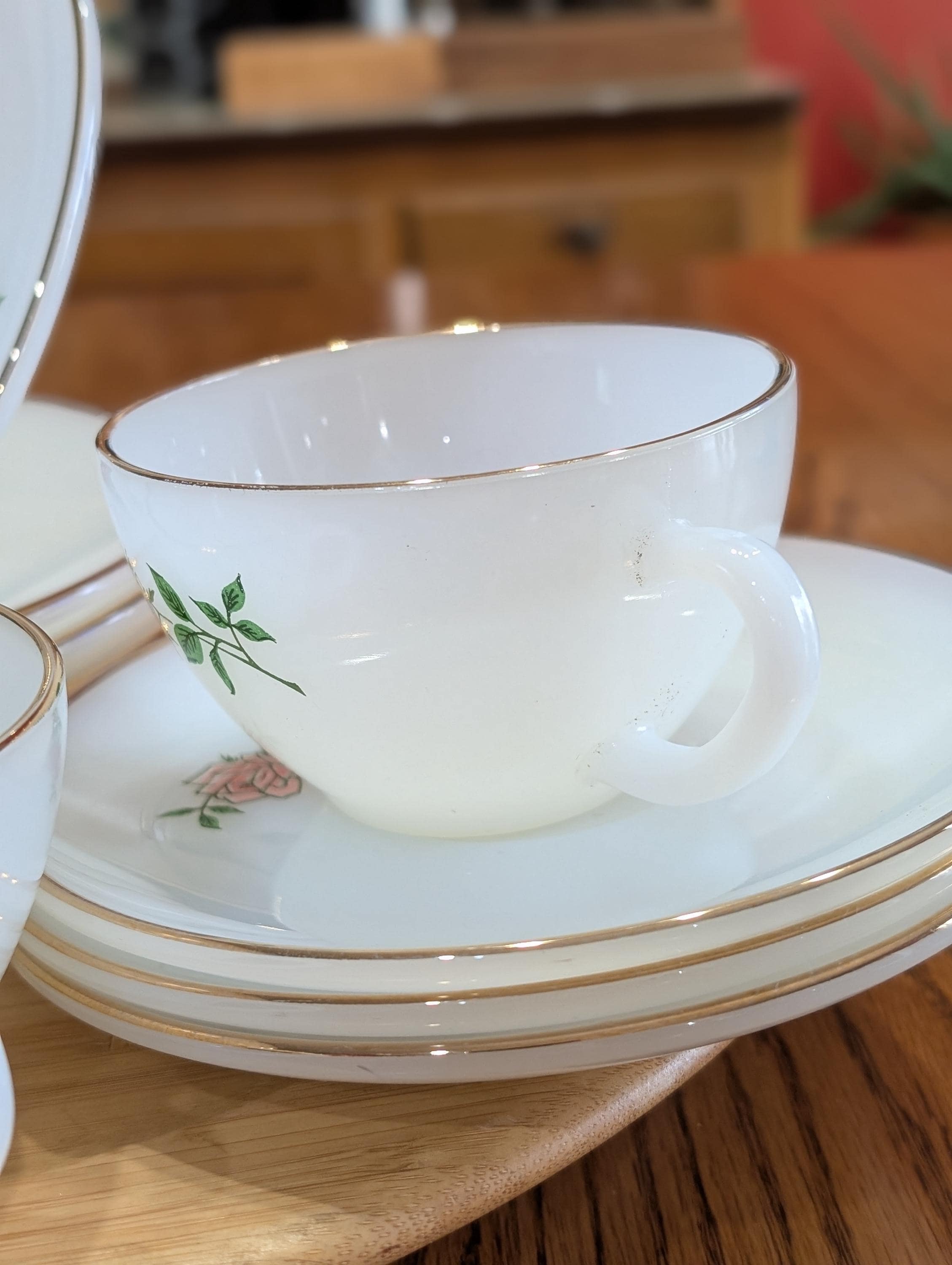 Vintage Fire-king “primrose” Style Milk Glass Dinnerware Set