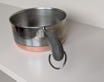 Vintage Revere Ware 1 Qt Saucepan | Copper Bottom Stainless Steel Pot | Clinton IL Revere Ware Pan | Small Retro Kitchen Cookware
