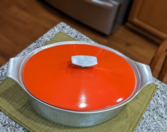 Vintage Griswold No 99 Aluminum Oval Roaster With Trivet & Red Lid