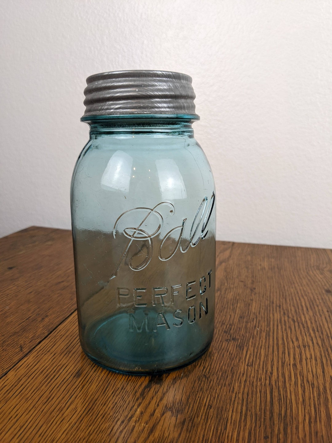 Antique Ball Perfect Mason Jar Vintage Blue Glass With Zinc Etsy