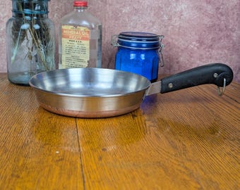 Vintage Revere Ware 8" Copper Clad Stainless Steel Skillet | Double Circle Logo | Process Patent Fry Pan | Made in USA | Mid-Century Kitchen