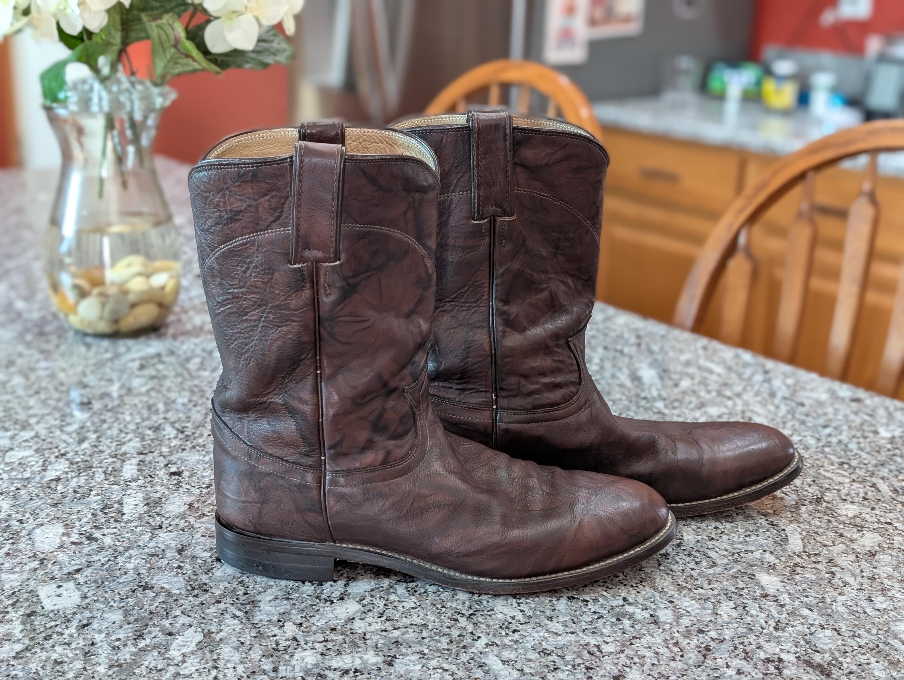 Justin Vintage 80s/ 90s Caramel Western Style Cowboy Boots Men Size 7.5 Justin Men main image 3