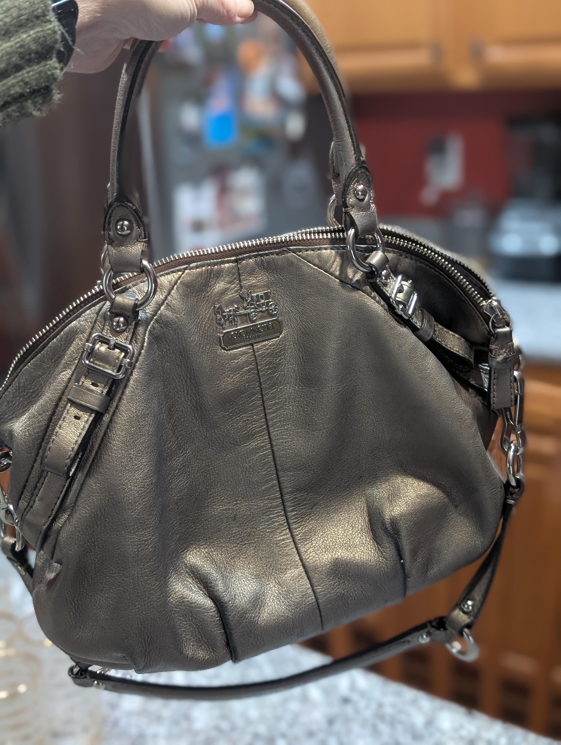 Vintage Coach Metallic Leather Satchel Purse, Circa 2008 Coach