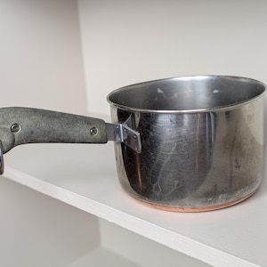 Vintage Revere Ware Saucepan Copper Bottom 9 Cup Capacity Stainless Steel Pot with Handle Made in USA