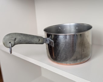 Vintage Revere Ware Saucepan Copper Bottom 9 Cup Capacity Stainless Steel Pot with Handle Made in USA
