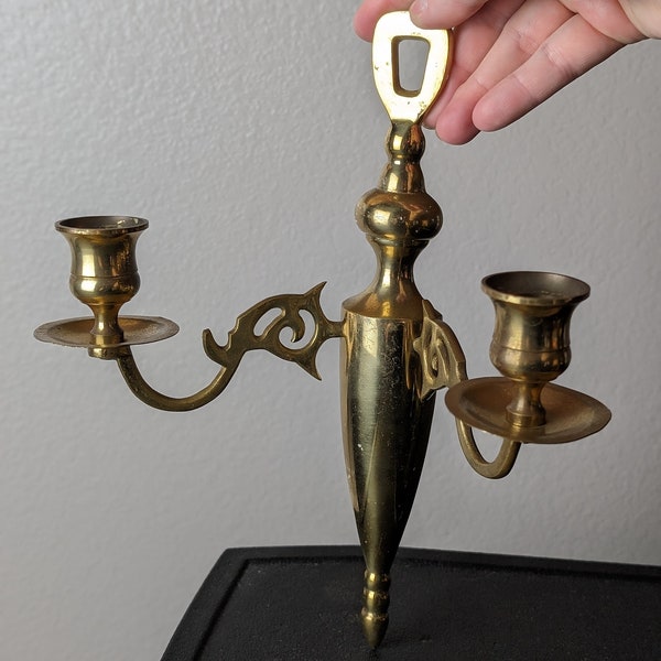 Brass Wall Sconce, Wall Sconce Candle Holder, Vintage Brass Home Decor, Vintage Decor, Brass Candlesticks for 3 Candle