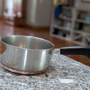 Vintage Revere Ware 2 Quart Saucepan, Copper Bottom Stainless Steel Pot, Clinton IL USA Cookware, Small Sauce Pan No Lid
