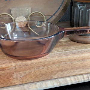 Vintage Corning Vision Ware Amber Glass Saucepan | Retro Visions Cookware w Handle | Mid Century Kitchen Cookware