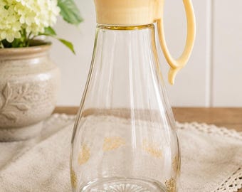 Vintage 70's LOG CABIN Syrup Pitcher with Cream Handle | Retro Glass  | Pancake  | Honey Syrup Pourer | Farmhouse Kitchen Decor