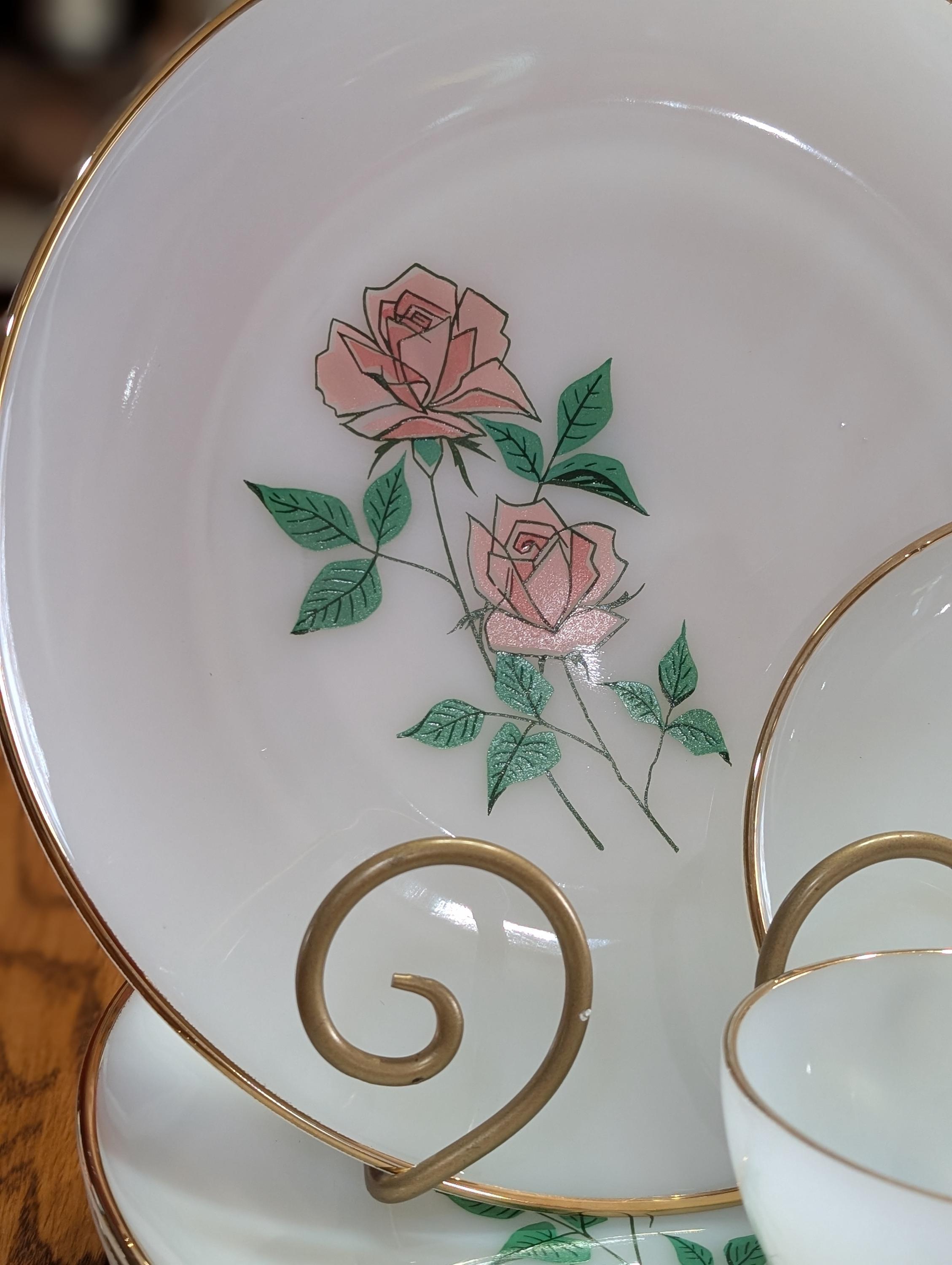 Vintage Fire-king “primrose” Style Milk Glass Dinnerware Set