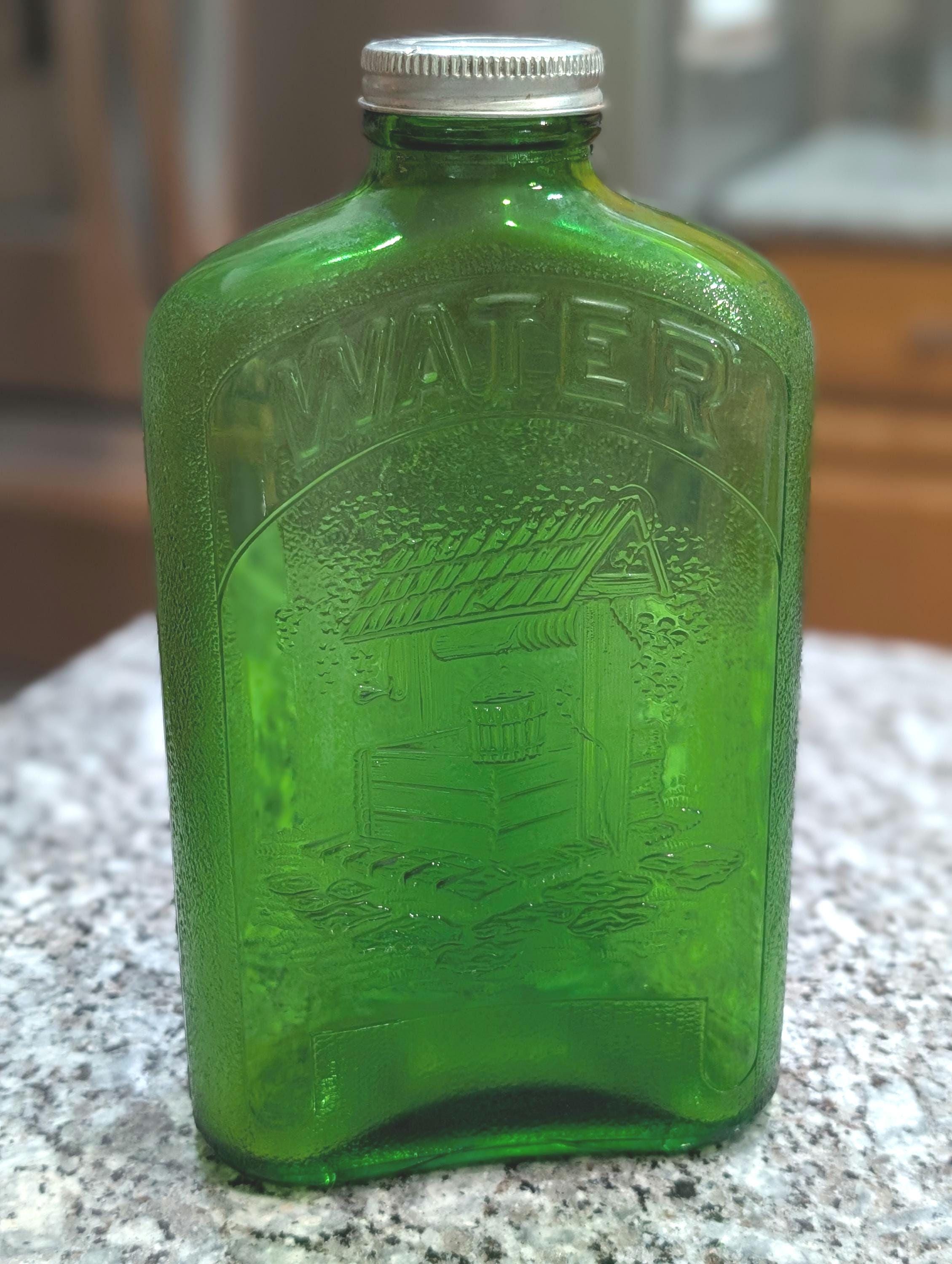 Vintage Green Glass Water Bottle - Etsy