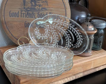 Vintage Glass Snack Plates Set of 5 | Mid Century Hostess Tray Set | Clear Pressed Glass Luncheon Plates | Coffee Bar Entertaining