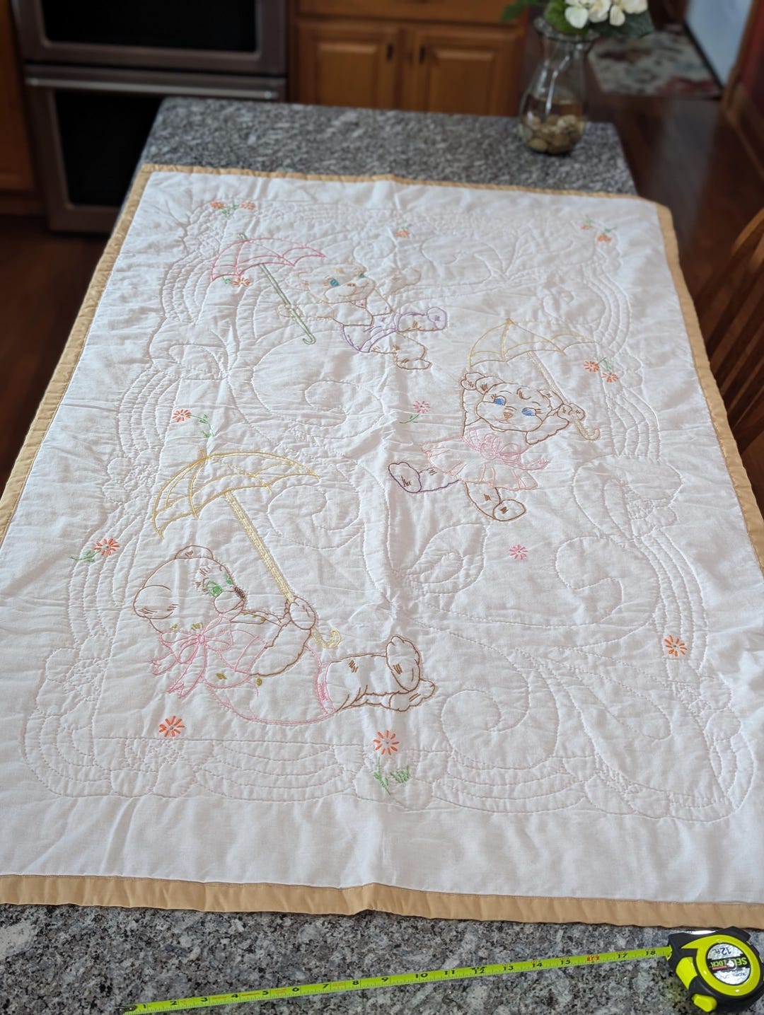 Vintage Baby Quilt 1950s Teddy Bear Nursery Quilt Handmade Pastel ...