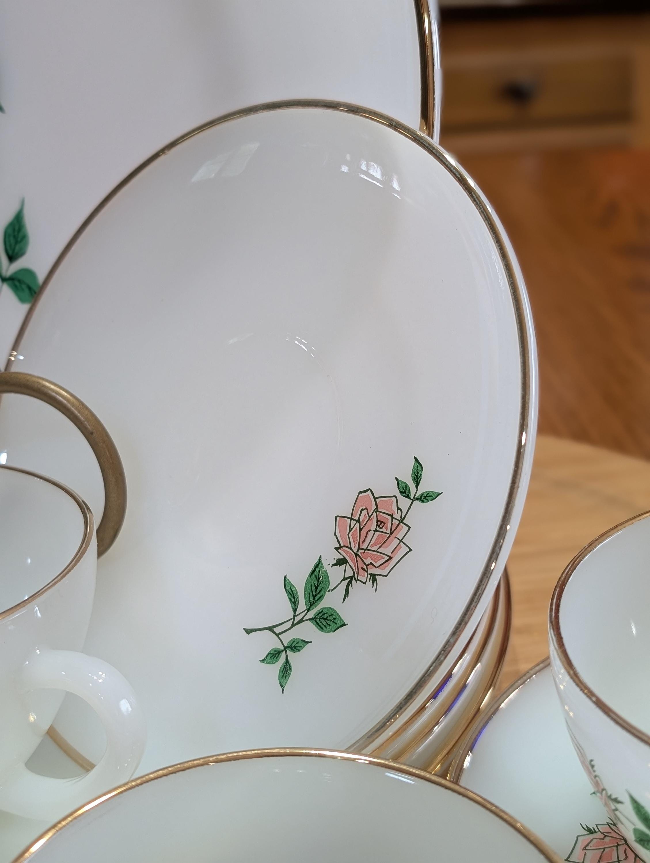Vintage Fire-king “primrose” Style Milk Glass Dinnerware Set