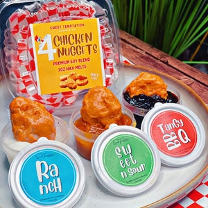 4 Piece Chicken Nugget Wax Melts With Dipping Sauce - Birthday Cake Scented | McDonald Inspired |Food Wax Melts | Wickless | Highly Scented