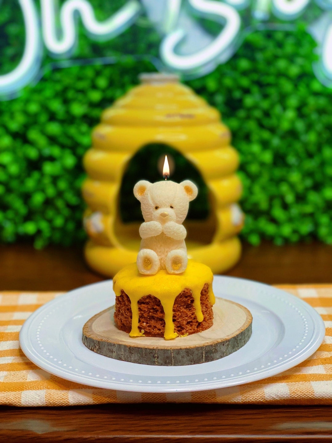 Gender Reveal Candle Oatmeal Milk and Honey Bear Candle Baby