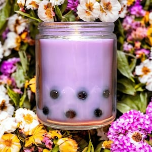 Taro Milk Tea Boba Candle | Drink Candle | Soy Blend Milk Tea Candle | Asian Inspired Scents | Gifts For Boba Lovers | Highly Scented