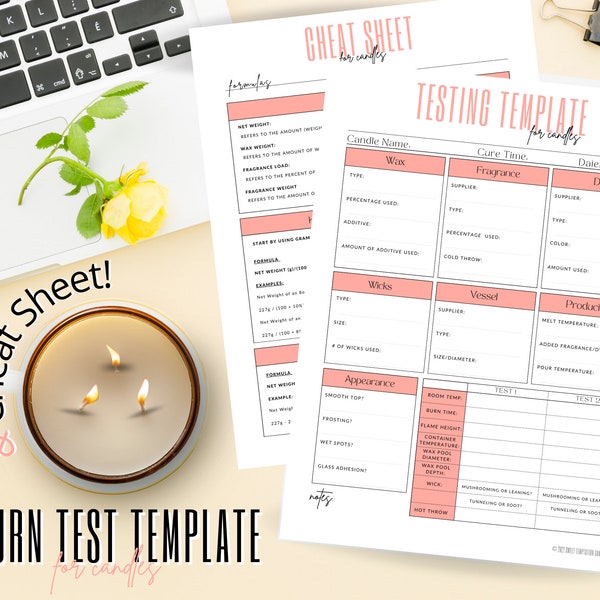 Printable Candle Testing Template | Candle Cheat Sheet | Candle Making Burn Test Sheet | Candle Maker Supplies Guide | Instant Download