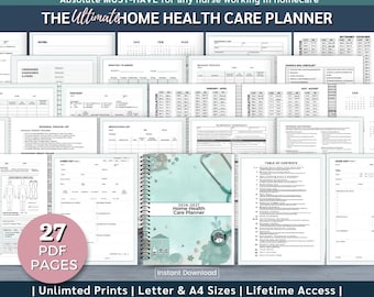 Home Health Nurse Care Planner - 27 Page Skill Nursing Planner, Scheduling, Care Planning, Discharge Coordination &  Resources (PDF)