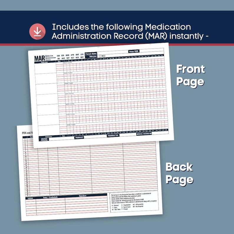 Medicine Administration Record MAR, Printable Medicine Tracker for Home ...