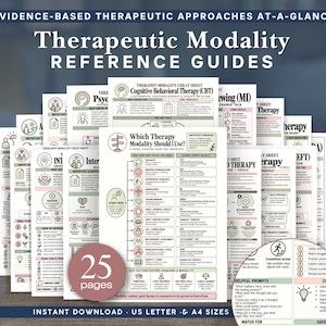 Therapy Modalities Reference Guide | Evidence-Based Therapist Cheat Sheets, CBT, DBT, ACT, EMDr, Play Therapy (PDf Download)