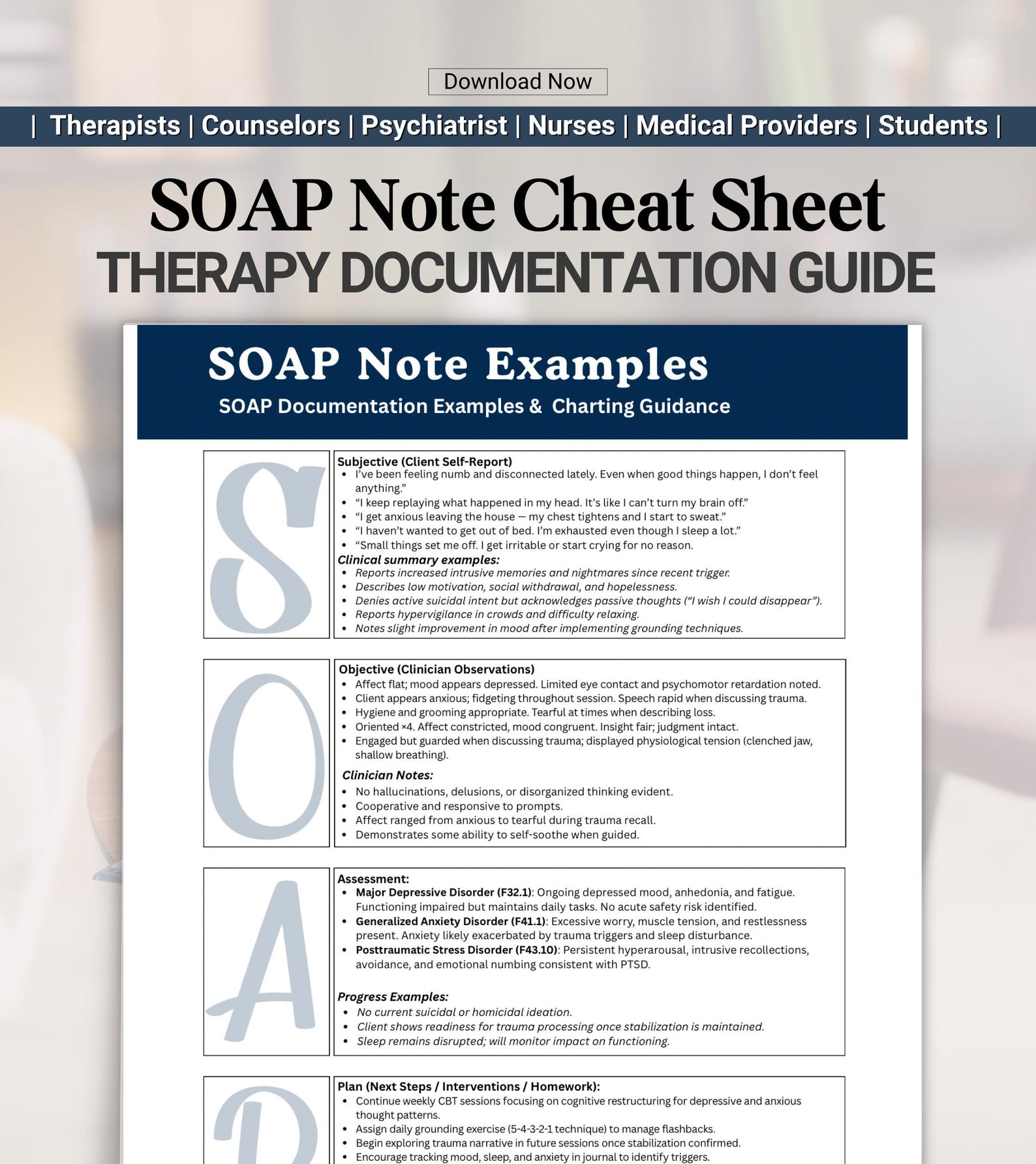 SOAP Note Therapy Cheat Sheet, Psychotherapy Documentation Samples ...