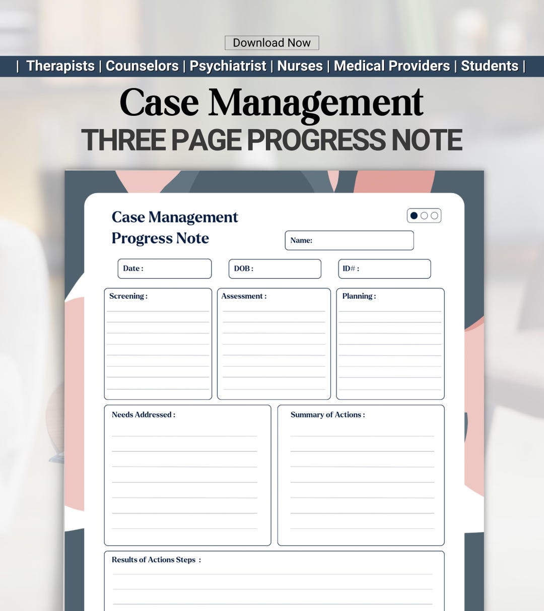 Case Management Progress Note Template: Social Worker, Therapy Session ...