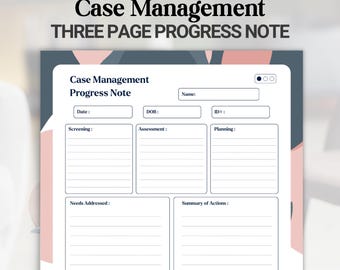 Case Mangement Fortschrittsnotiz Vorlage: Sozialarbeiter, Therapiesitzungs-Formulare (PDF Download)