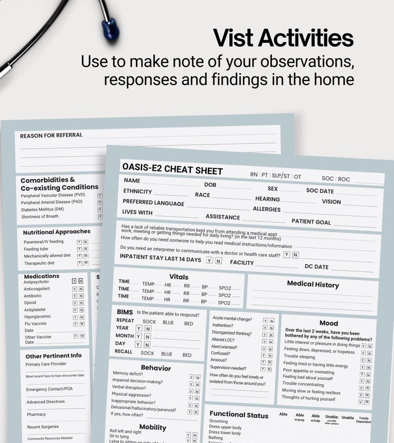OASIS-E2 Cheat Sheet: Home Health Nurse OASIS E1 Start of Care Skilled ...