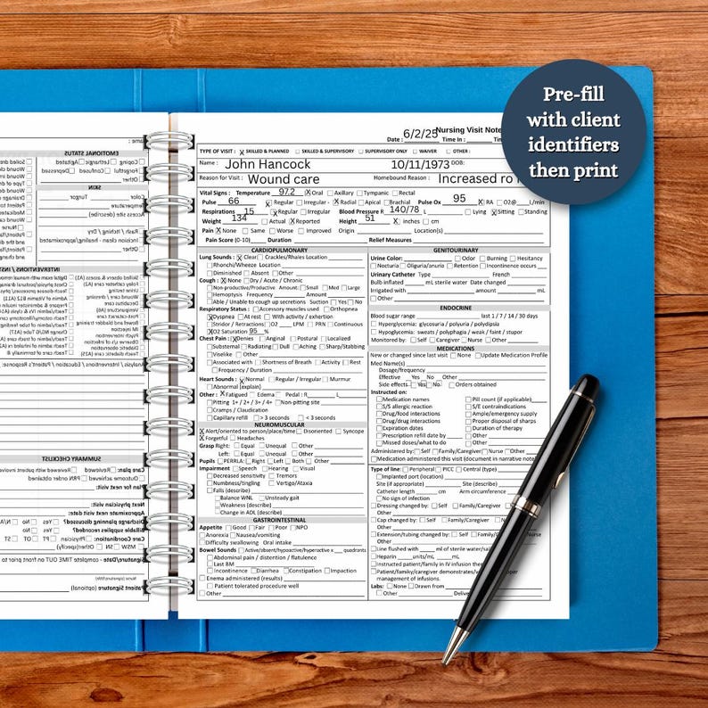 Home Health Nurse Visit, Start of Care Visit Form, Skilled Nursing ...