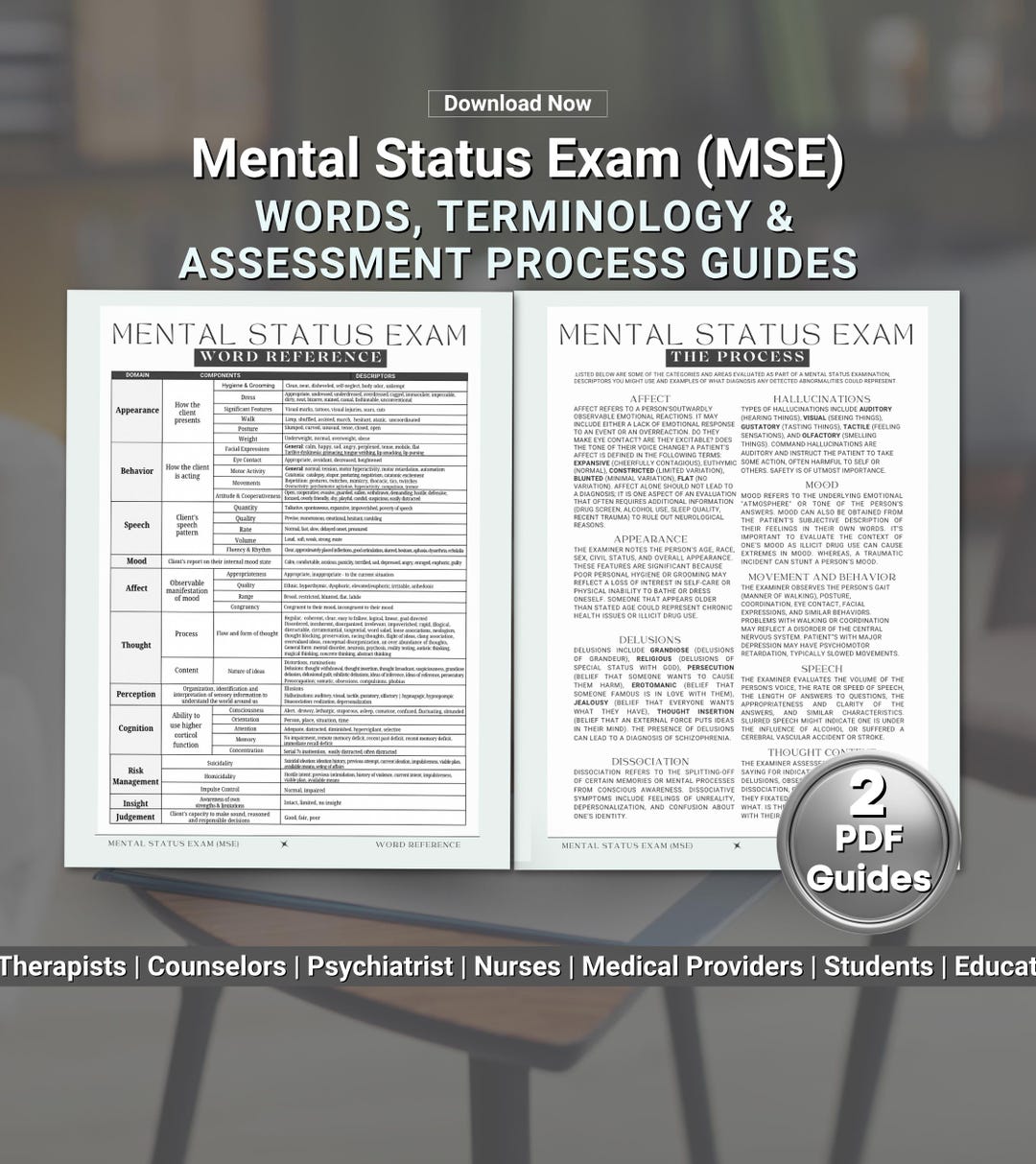 Mental Status Exam (MSE) Cheat Sheet Reference, Therapist Documentation ...