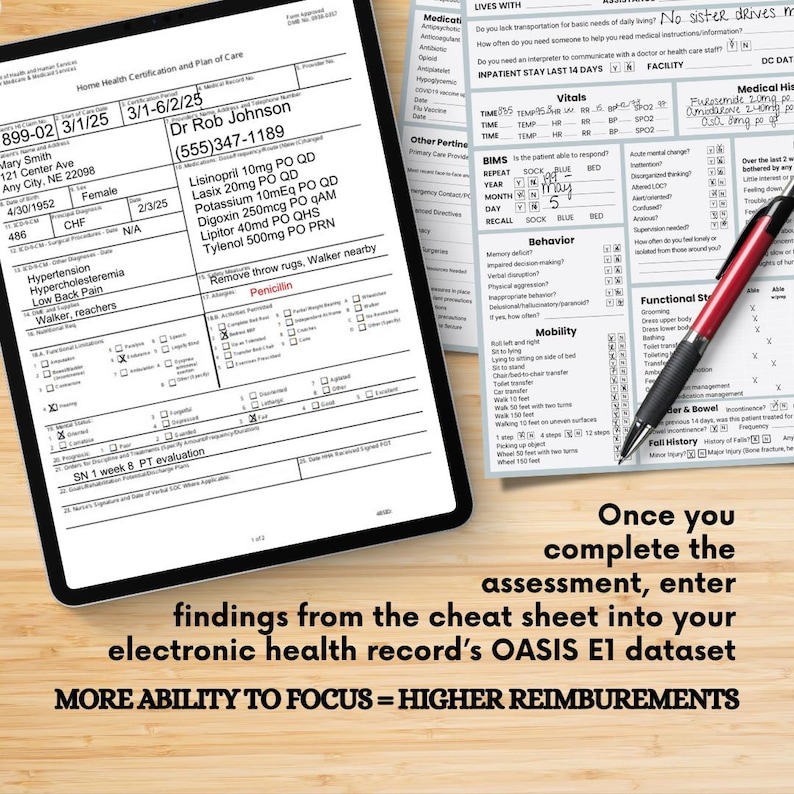 OASIS-E1 Start of Care Cheat Sheet, Oasis E1 SOC Assessment, Oasis-e ...