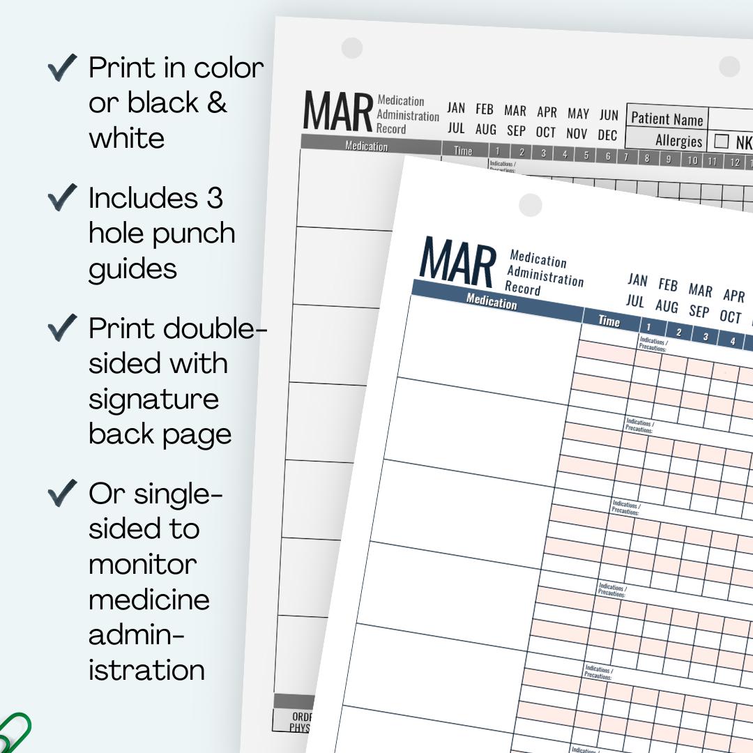 Medication Administration Record MAR Monthly, Medicine Tracker, Blank ...
