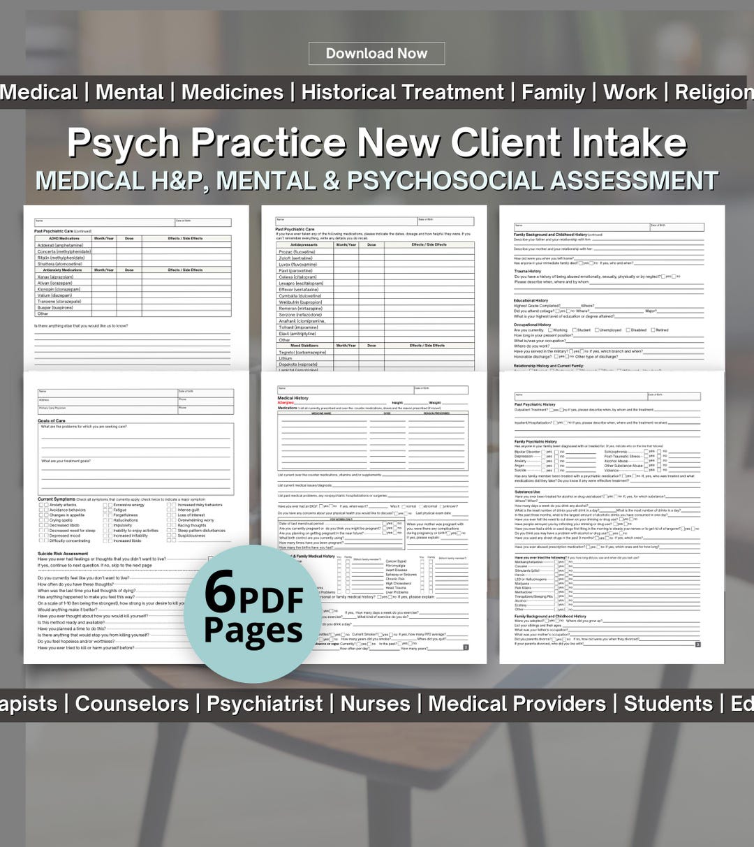 Mental Health Practice Intake Form, Psych Diagnostic Questions ...