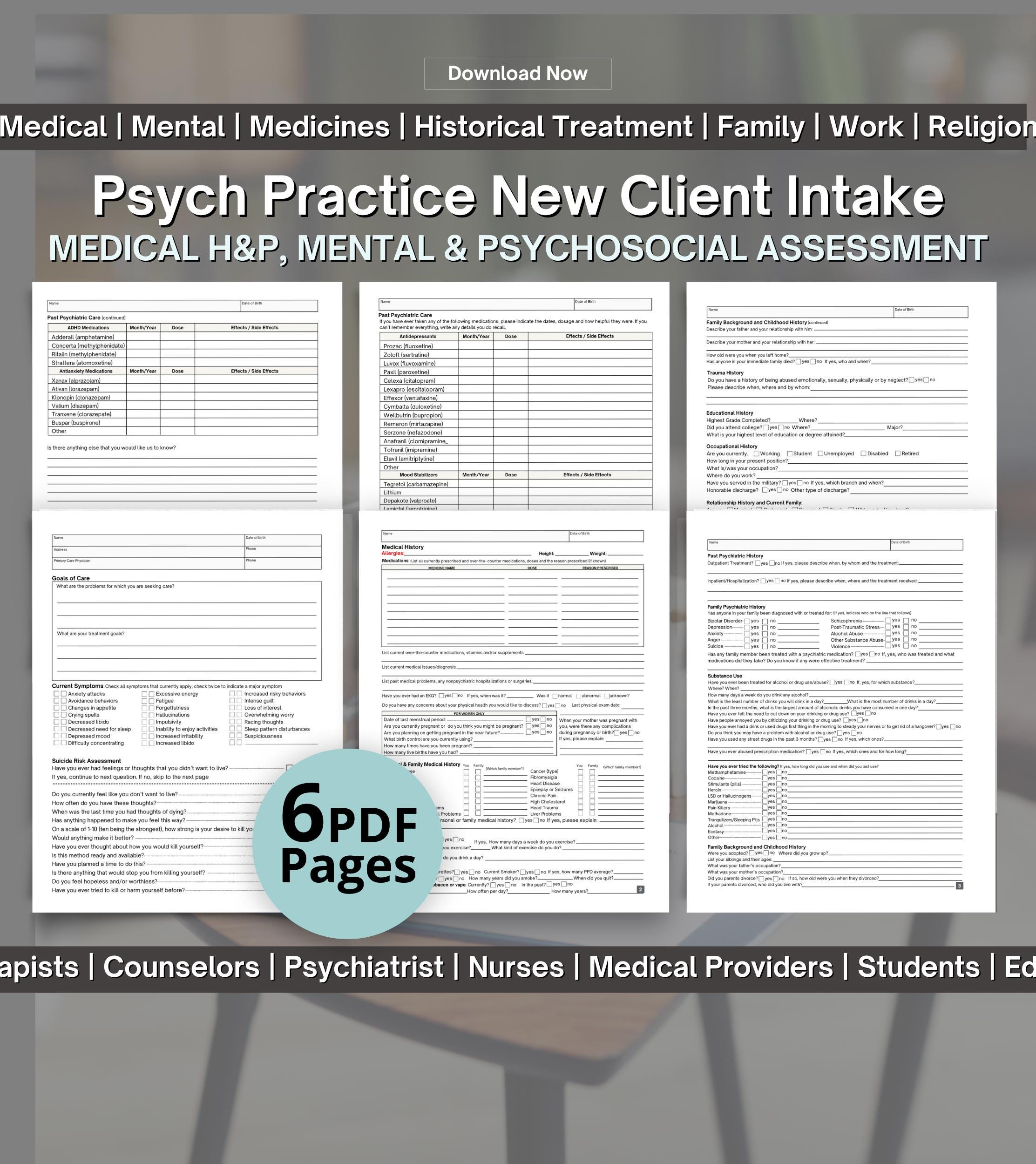Mental Health Intake Notes.pdf Mental Health Practice Intake Form, Psych Diagnostic Questions ...