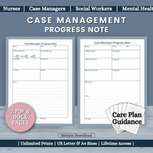 Case Manager Progress Note Template: Social Worker, Therapist, Counselor (PDF, DOC, DOCX)