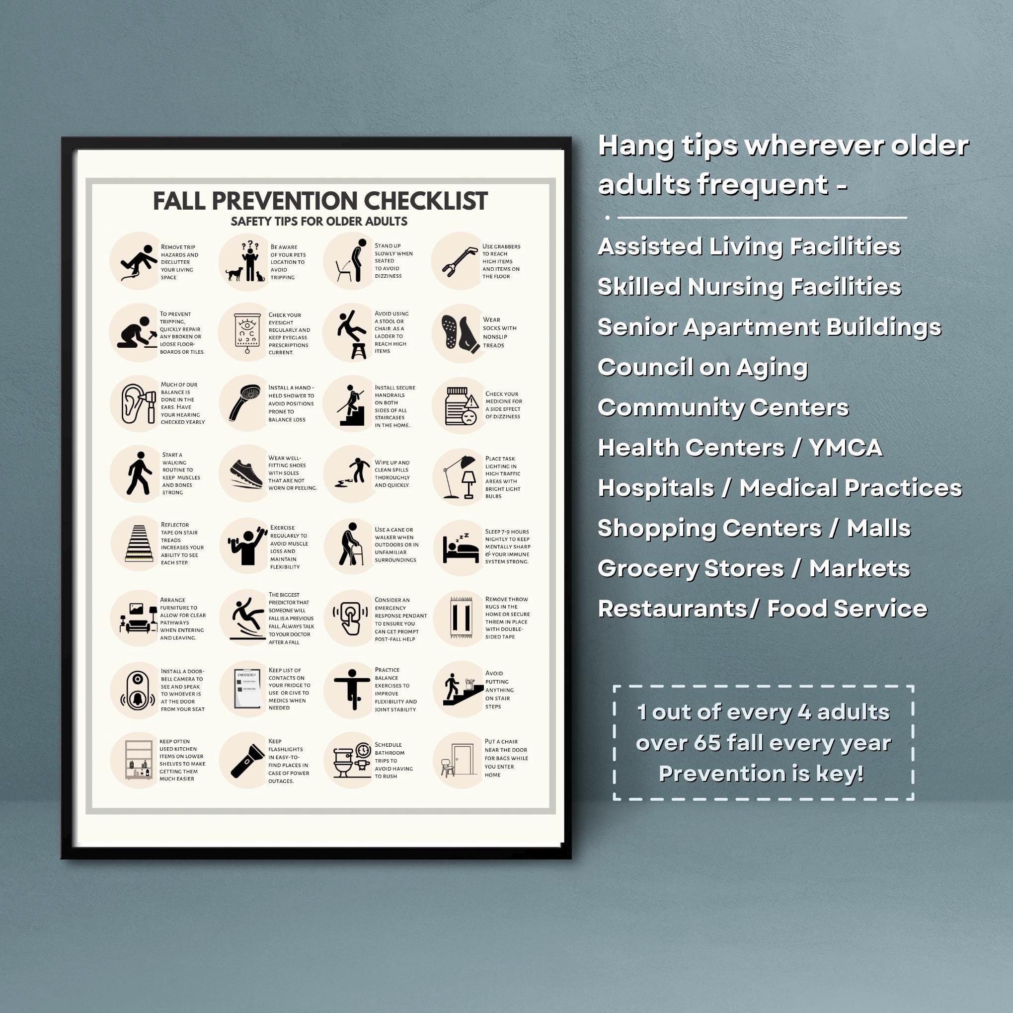 Fall Prevention Checklist for Seniors: Fall Risk Poster and Home Safety ...