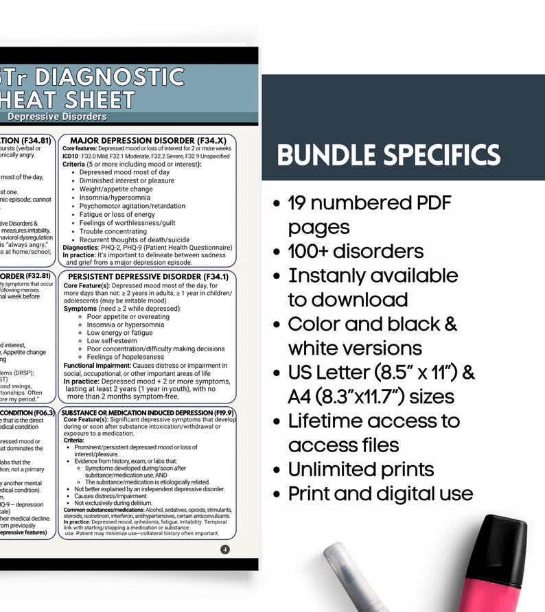 DSM5 fusklapp - 100+ psykiska störningar DSM5-Tr diagnoskriterier, psykiatrisk diagnosverktyg (PDF-nedladdning) bild 9