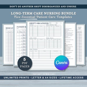LTC Patient Care Form Bundle, Long Term Care Nurse Report Sheet, 24 Hour Patient Report Form, ALF Resident Shift Organizer, Shift Checklist