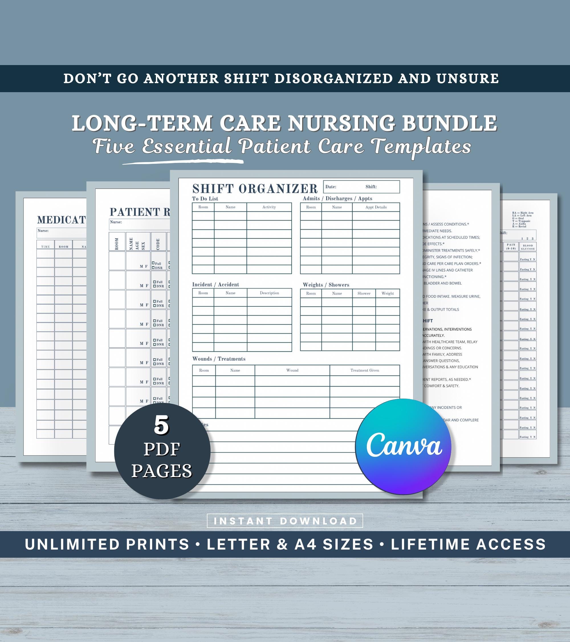 LTC 看護師シフトレポート テンプレート バンドル、長期ケア看護シフトフォーム (PDF、Canva) - Etsy 日本