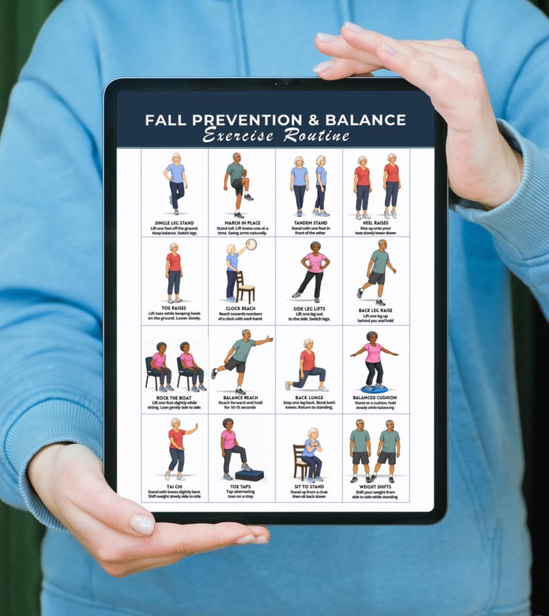 Fall Prevention Balance Exercises for Seniors Poster | 16 Easy ...