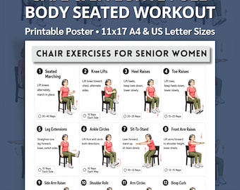 Ejercicios en silla para mujeres mayores, ejercicios sencillos para todo el cuerpo sentados para personas mayores, rutina de ejercicios en silla imprimible para mujeres (descarga en PDF)