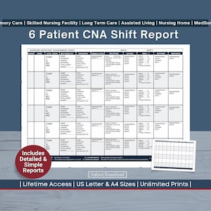 Feuille de rapport PCT | Modèle de rapport de l'AIIC imprimable | AVQ, signes vitaux, mobilité, toilette | Quart de jour et de nuit